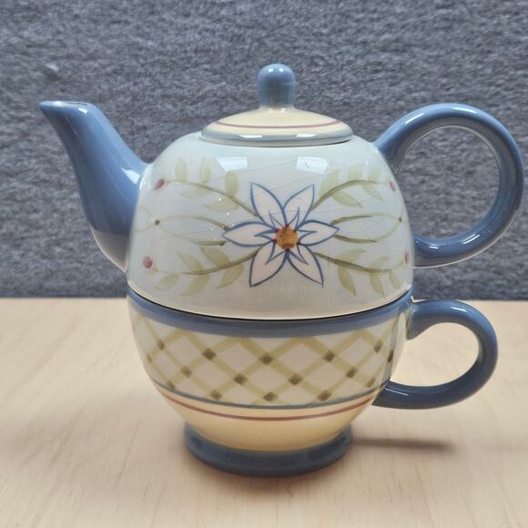 Tea for One Teapot and Cup Cottage Core Tea Pot Small Blue Teapot Gift Tea Party - Picture 3 of 11